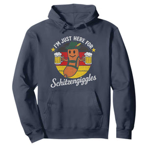 Funny Oktoberfest Hoodie Just Here for Schitzengiggles German Flag TS10 Navy Print Your Wear