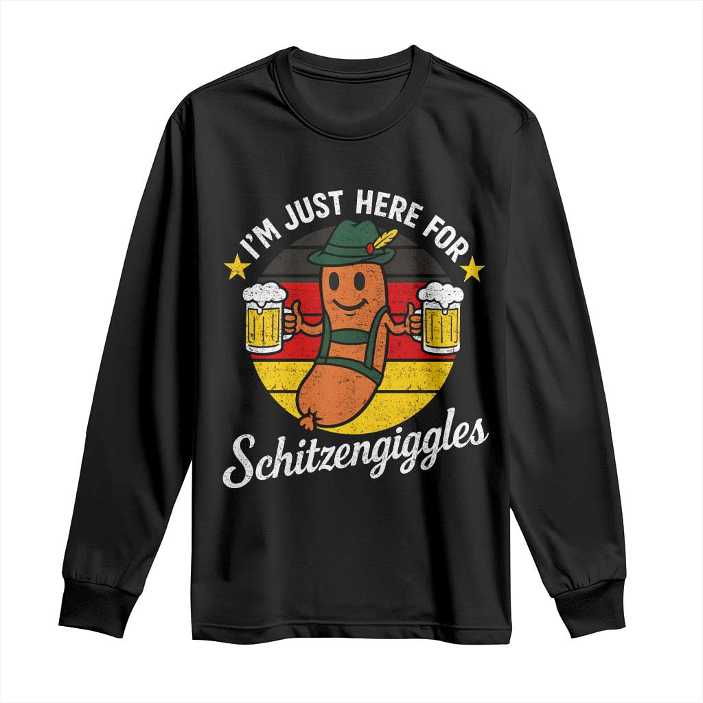 Funny Oktoberfest Long Sleeve Shirt Just Here for Schitzengiggles German Flag TS10 Black Print Your Wear