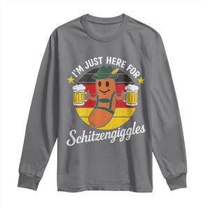 Funny Oktoberfest Long Sleeve Shirt Just Here for Schitzengiggles German Flag TS10 Charcoal Print Your Wear