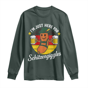 Funny Oktoberfest Long Sleeve Shirt Just Here for Schitzengiggles German Flag TS10 Dark Forest Green Print Your Wear