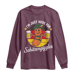 Funny Oktoberfest Long Sleeve Shirt Just Here for Schitzengiggles German Flag TS10 Maroon Print Your Wear