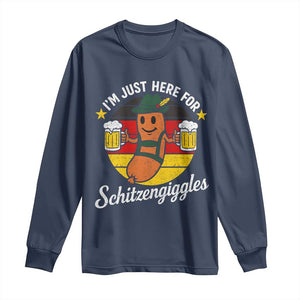Funny Oktoberfest Long Sleeve Shirt Just Here for Schitzengiggles German Flag TS10 Navy Print Your Wear