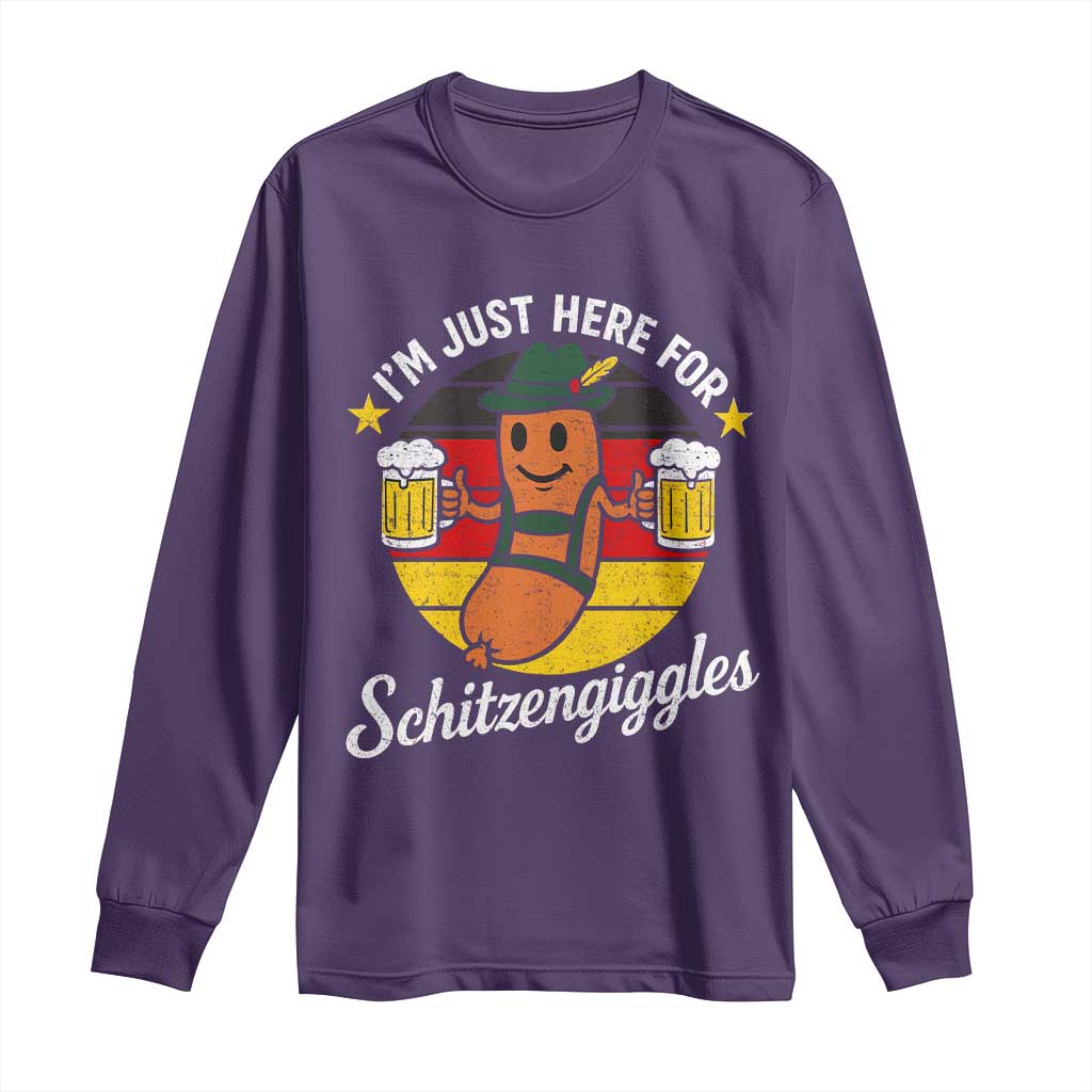 Funny Oktoberfest Long Sleeve Shirt Just Here for Schitzengiggles German Flag TS10 Purple Print Your Wear