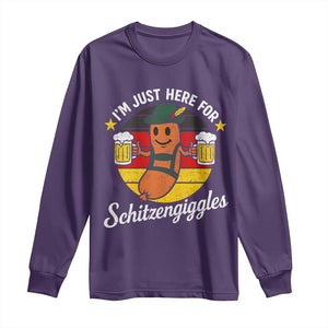 Funny Oktoberfest Long Sleeve Shirt Just Here for Schitzengiggles German Flag TS10 Purple Print Your Wear