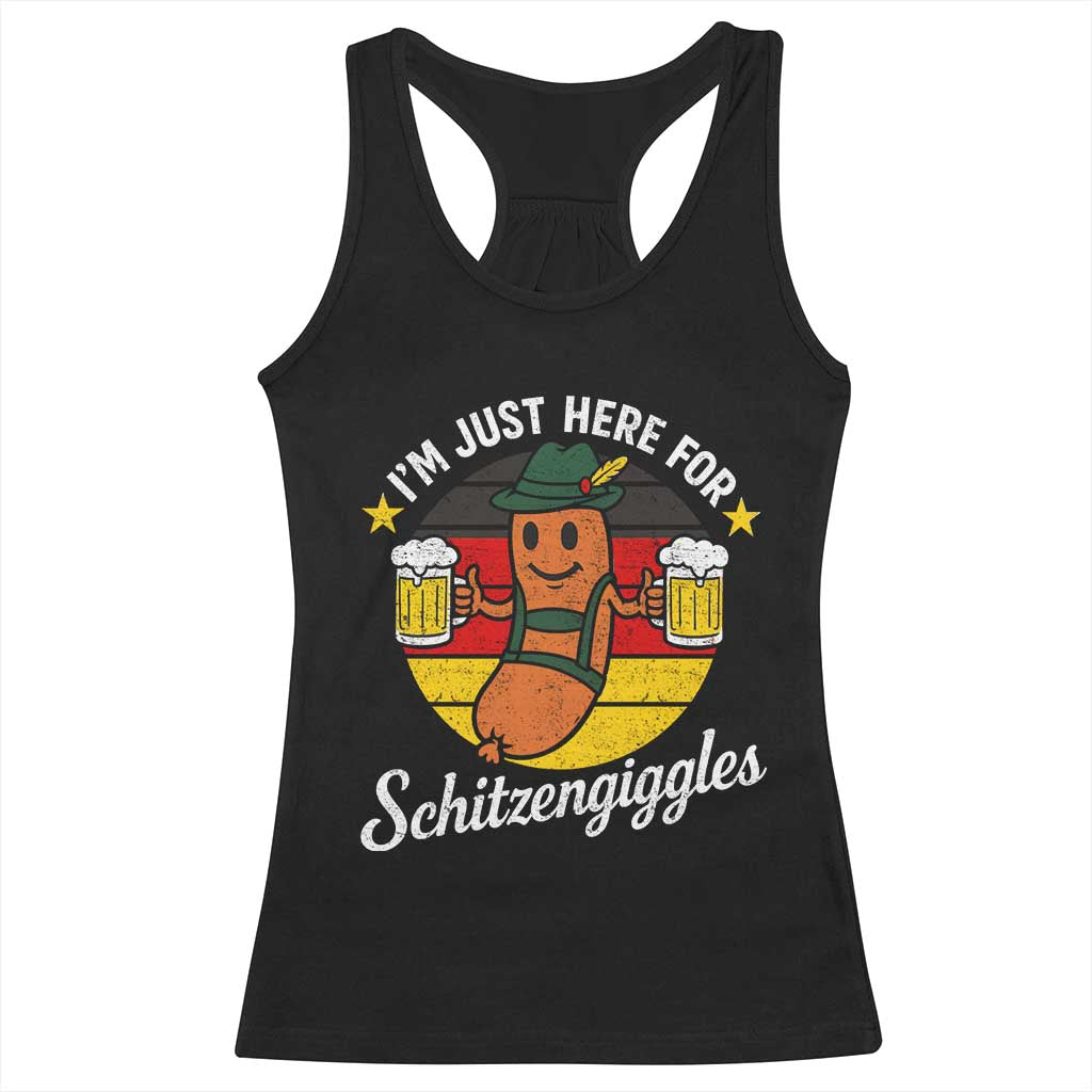 Funny Oktoberfest Racerback Tank Top Just Here for Schitzengiggles German Flag TS10 Black Print Your Wear