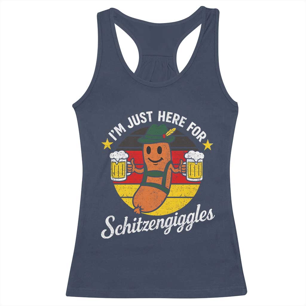 Funny Oktoberfest Racerback Tank Top Just Here for Schitzengiggles German Flag TS10 Navy Print Your Wear