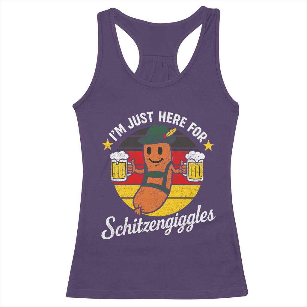 Funny Oktoberfest Racerback Tank Top Just Here for Schitzengiggles German Flag TS10 Purple Print Your Wear