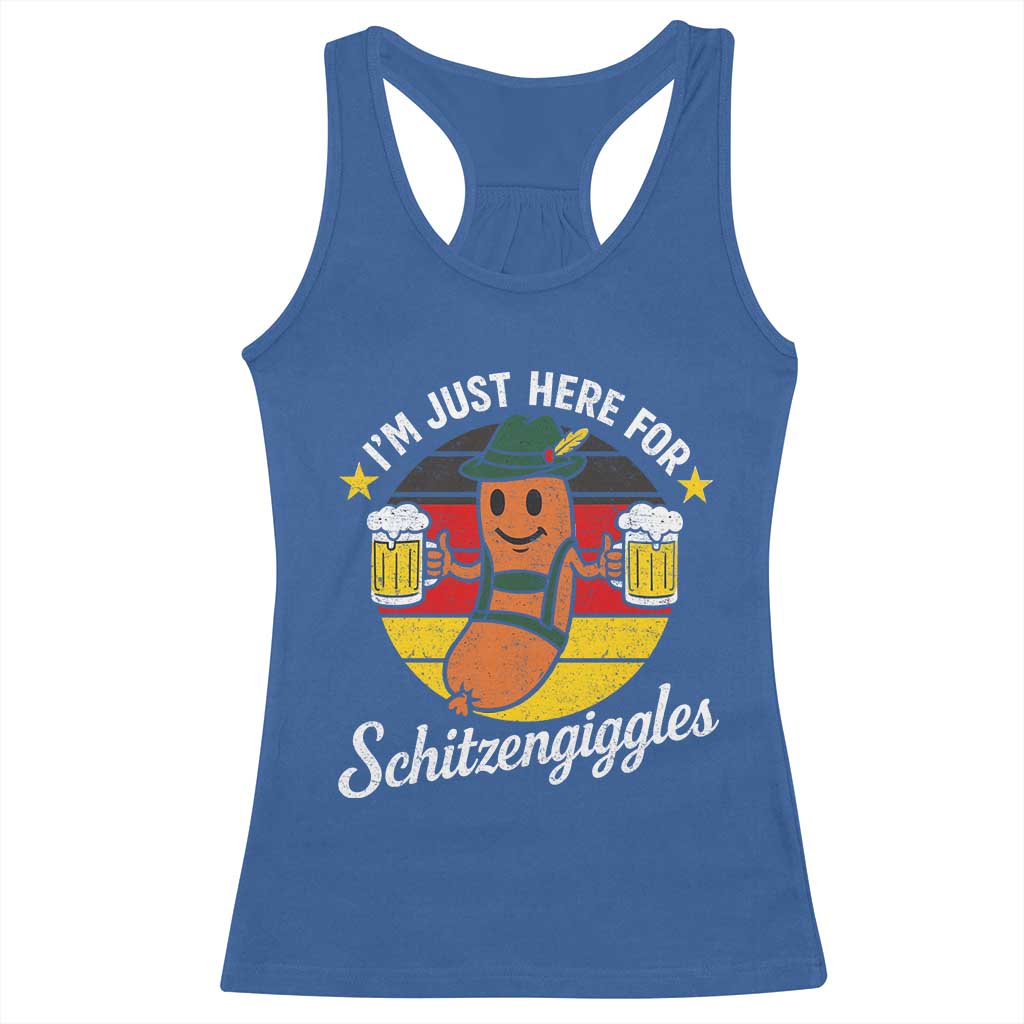 Funny Oktoberfest Racerback Tank Top Just Here for Schitzengiggles German Flag TS10 Royal Blue Print Your Wear