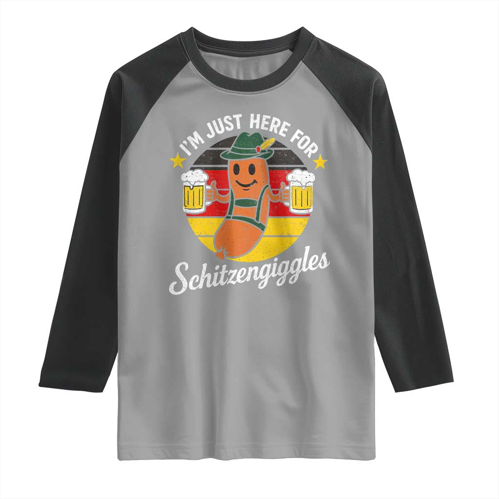 Funny Oktoberfest Raglan Shirt Just Here for Schitzengiggles German Flag TS10 Sport Gray Black Print Your Wear