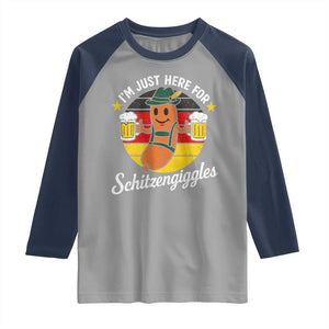 Funny Oktoberfest Raglan Shirt Just Here for Schitzengiggles German Flag TS10 Sport Gray Navy Print Your Wear
