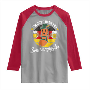 Funny Oktoberfest Raglan Shirt Just Here for Schitzengiggles German Flag TS10 Sport Gray Red Print Your Wear