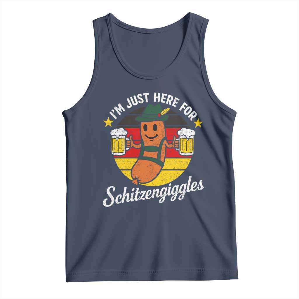 Funny Oktoberfest Tank Top Just Here for Schitzengiggles German Flag TS10 Navy Print Your Wear