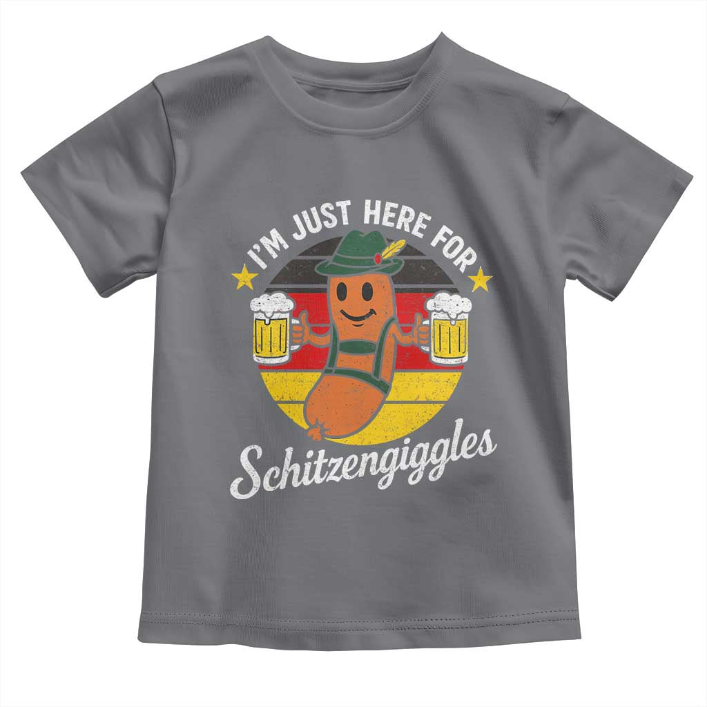 Funny Oktoberfest Toddler T Shirt Just Here for Schitzengiggles German Flag TS10 Charcoal Print Your Wear