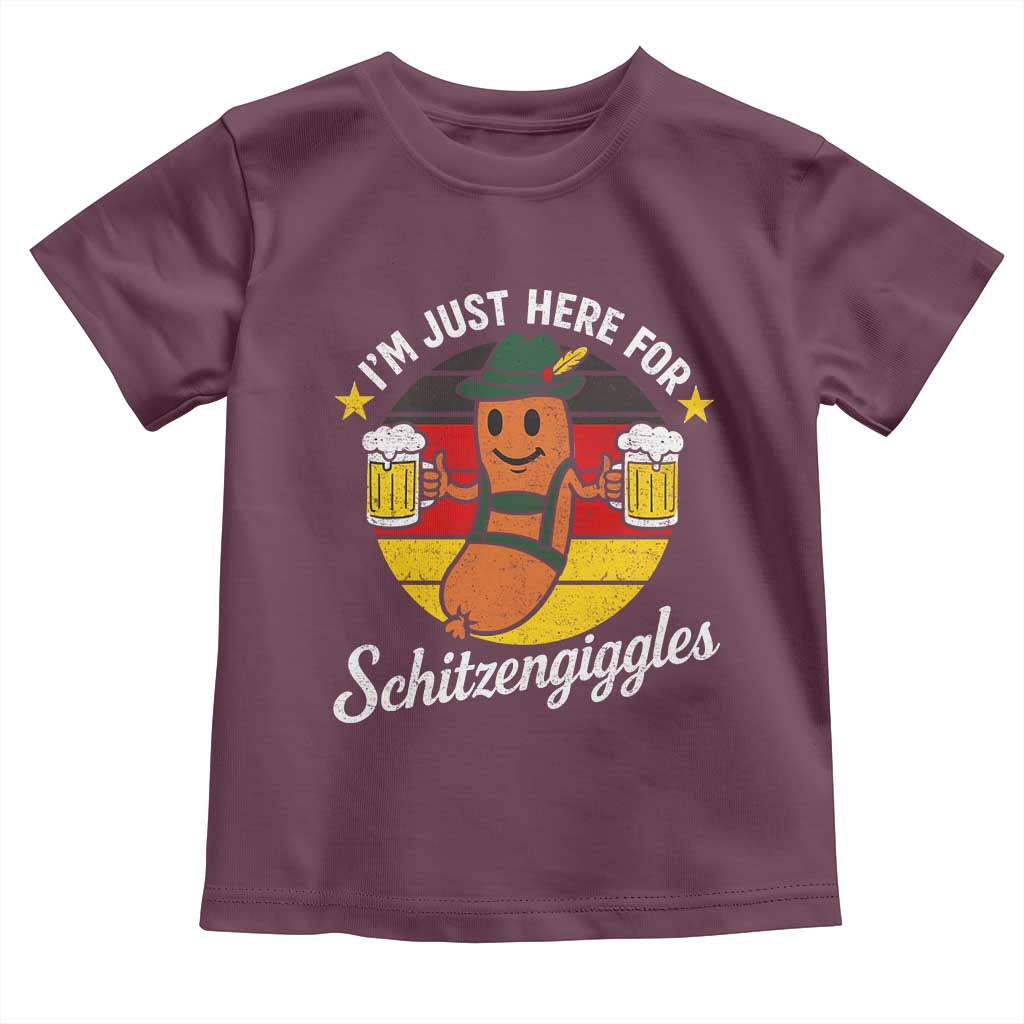 Funny Oktoberfest Toddler T Shirt Just Here for Schitzengiggles German Flag TS10 Maroon Print Your Wear