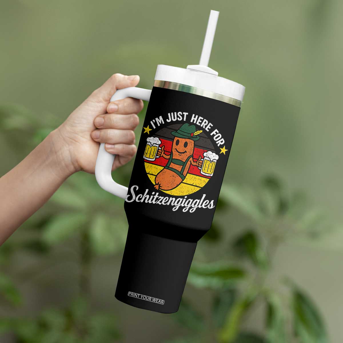 Funny Oktoberfest Tumbler With Handle Just Here for Schitzengiggles German Flag TS10 Print Your Wear