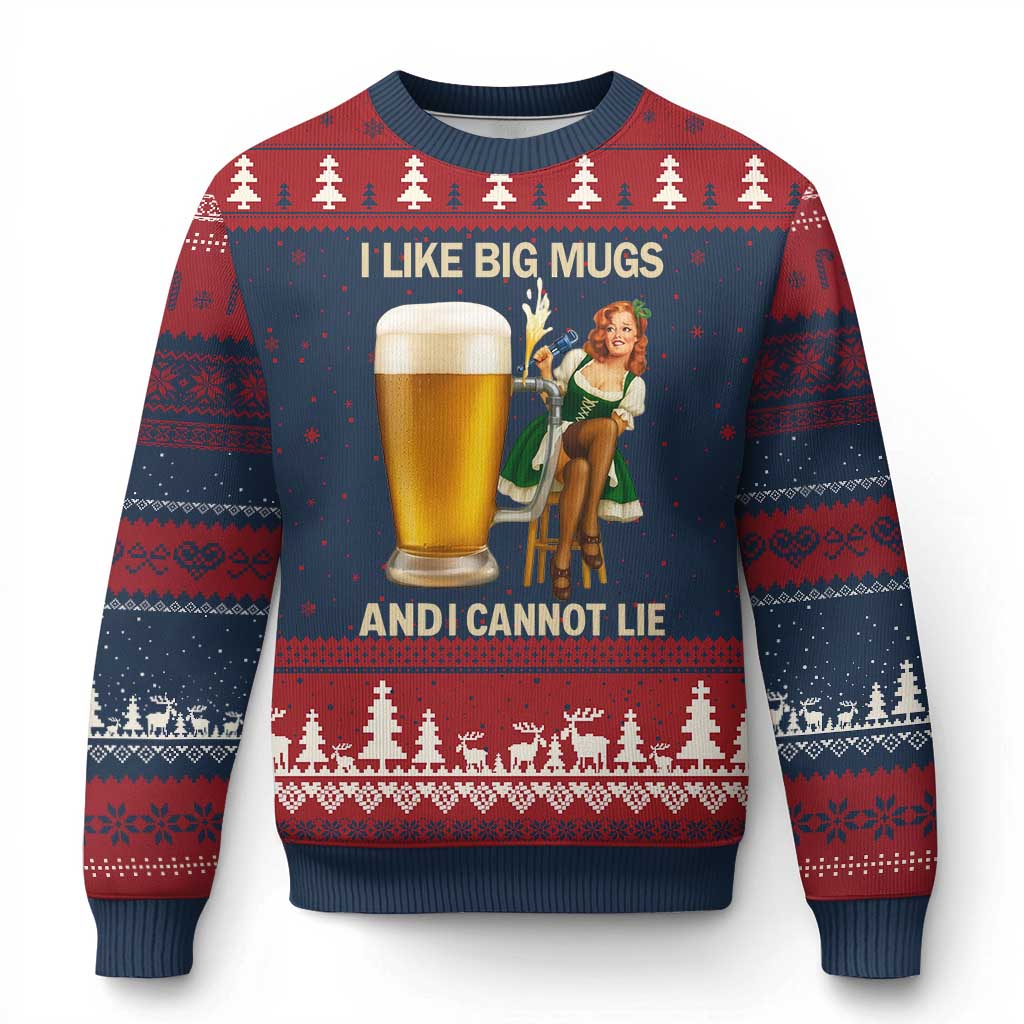 Oktoberfest Beer Ugly Christmas Sweater Funny I Like Big Mugs Pin Up Girl Dirndl TS10 Navy Red Print Your Wear