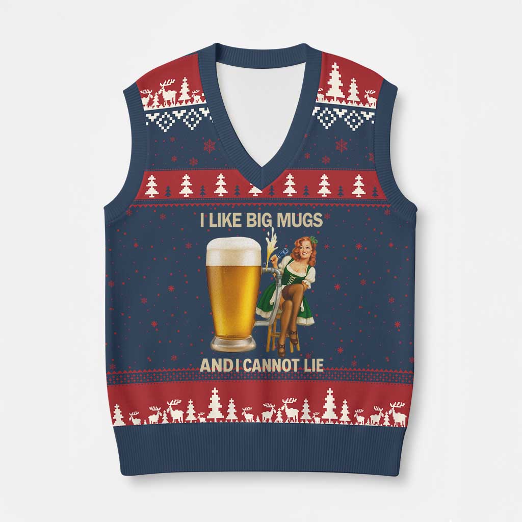 Oktoberfest Beer V-Neck Knit Sweater Vest Funny I Like Big Mugs Pin Up Girl Dirndl TS10 Navy Red Print Your Wear