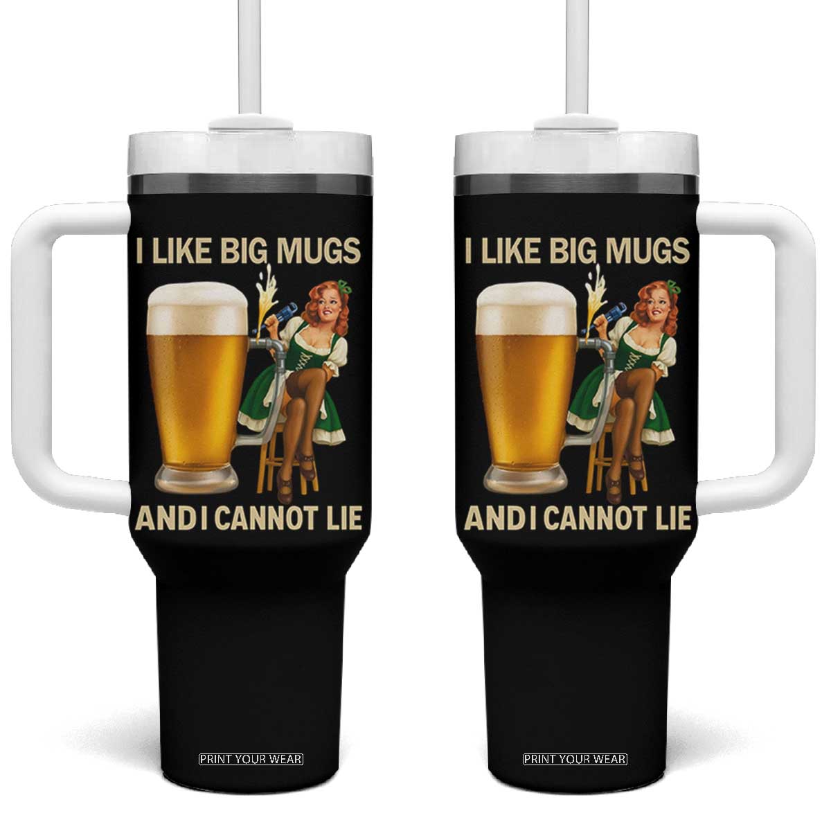 Oktoberfest Beer Tumbler With Handle Funny I Like Big Mugs Pin Up Girl Dirndl TS10 One Size: 40 oz Black Print Your Wear