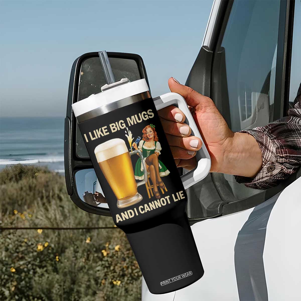 Oktoberfest Beer Tumbler With Handle Funny I Like Big Mugs Pin Up Girl Dirndl TS10 Print Your Wear