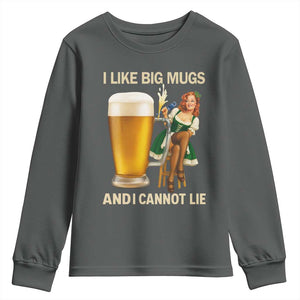 Oktoberfest Beer Youth Sweatshirt Funny I Like Big Mugs Pin Up Girl Dirndl TS10 Dark Heather Print Your Wear