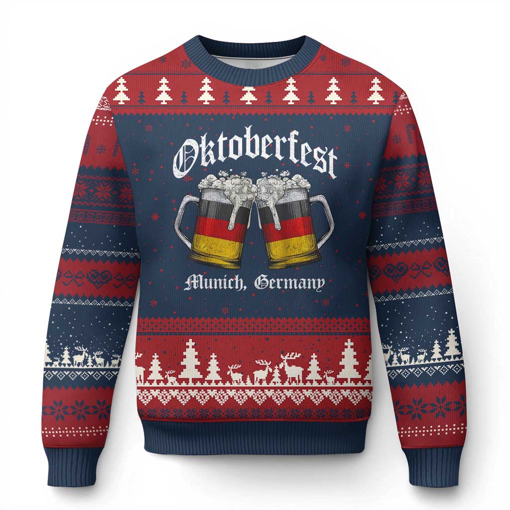 Vintage Oktoberfest Munich Ugly Christmas Sweater Prost Beer Germany Flag Drinking TS10 Navy Red Print Your Wear