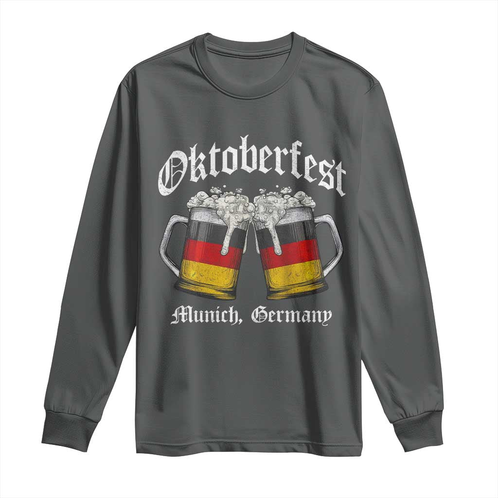 Vintage Oktoberfest Munich Long Sleeve Shirt Prost Beer Germany Flag Drinking TS10 Dark Heather Print Your Wear