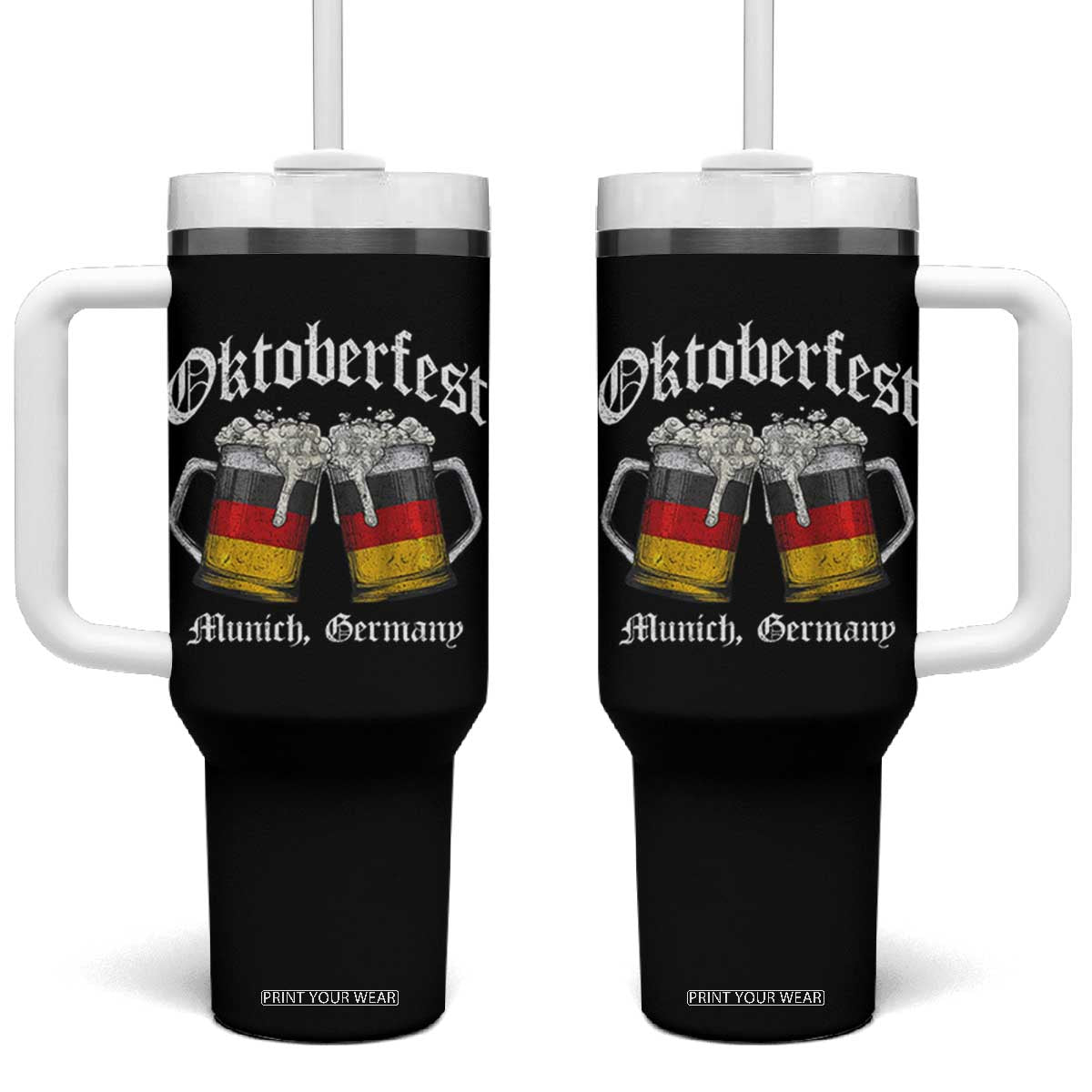 Vintage Oktoberfest Munich Tumbler With Handle Prost Beer Germany Flag Drinking TS10 One Size: 40 oz Black Print Your Wear