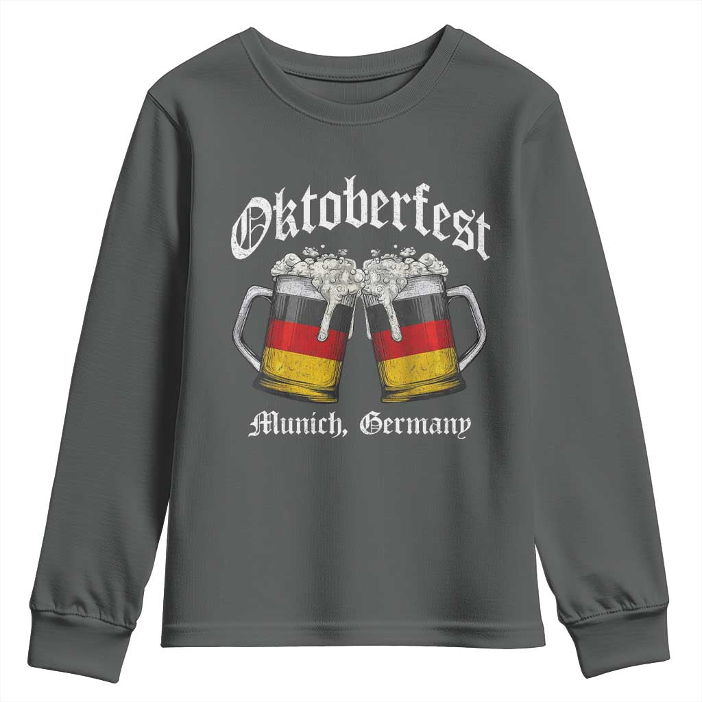Vintage Oktoberfest Munich Youth Sweatshirt Prost Beer Germany Flag Drinking TS10 Dark Heather Print Your Wear