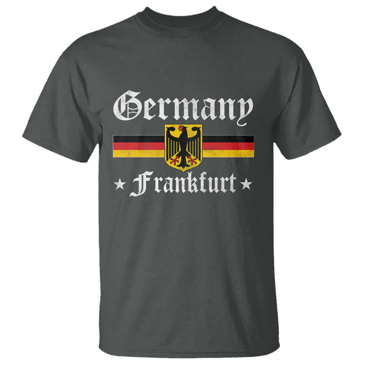 Germany Frankfurt T Shirt - Retro Vintage German Flag Tourist Souvenir Gift Tee TS10 Dark Heather Print Your Wear