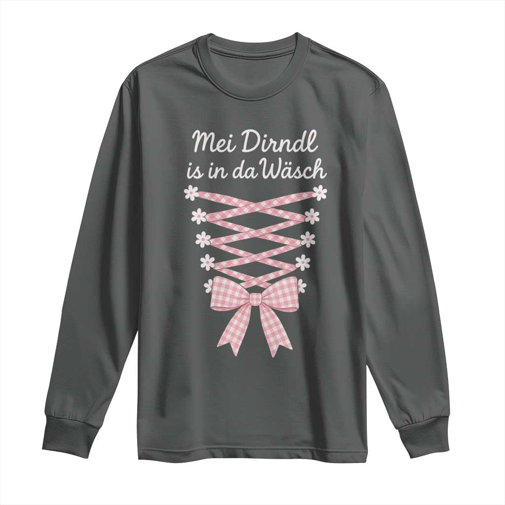Oktoberfest Dirndl Costume Long Sleeve Shirt Funny German Bavarian Octoberfest Festival TS10 Dark Heather Print Your Wear