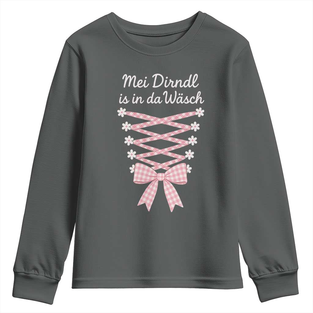 Oktoberfest Dirndl Costume Youth Sweatshirt Funny German Bavarian Octoberfest Festival TS10 Dark Heather Print Your Wear