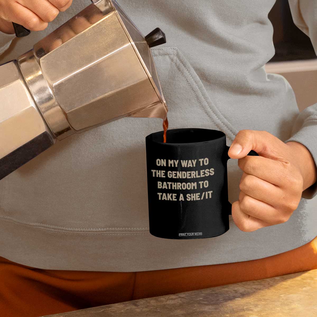 On My Way To The Genderless Bathroom To Take a She/It Coffee Mug