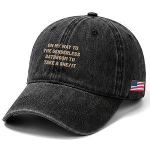 On My Way To The Genderless Bathroom To Take a She/It Washed Cotton Baseball Cap