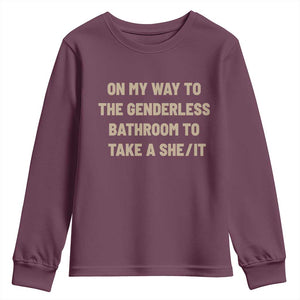 On My Way To The Genderless Bathroom To Take a She/It Youth Sweatshirt