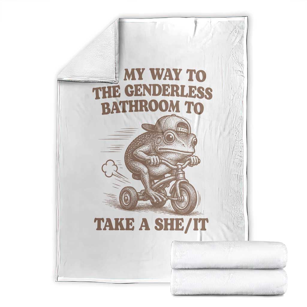On My Way To The Genderless Bathroom To Take a She/It Throw Blanket Funny Frog Graphic TS10 White Print Your Wear