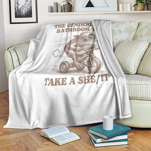 On My Way To The Genderless Bathroom To Take a She/It Throw Blanket Funny Frog Graphic