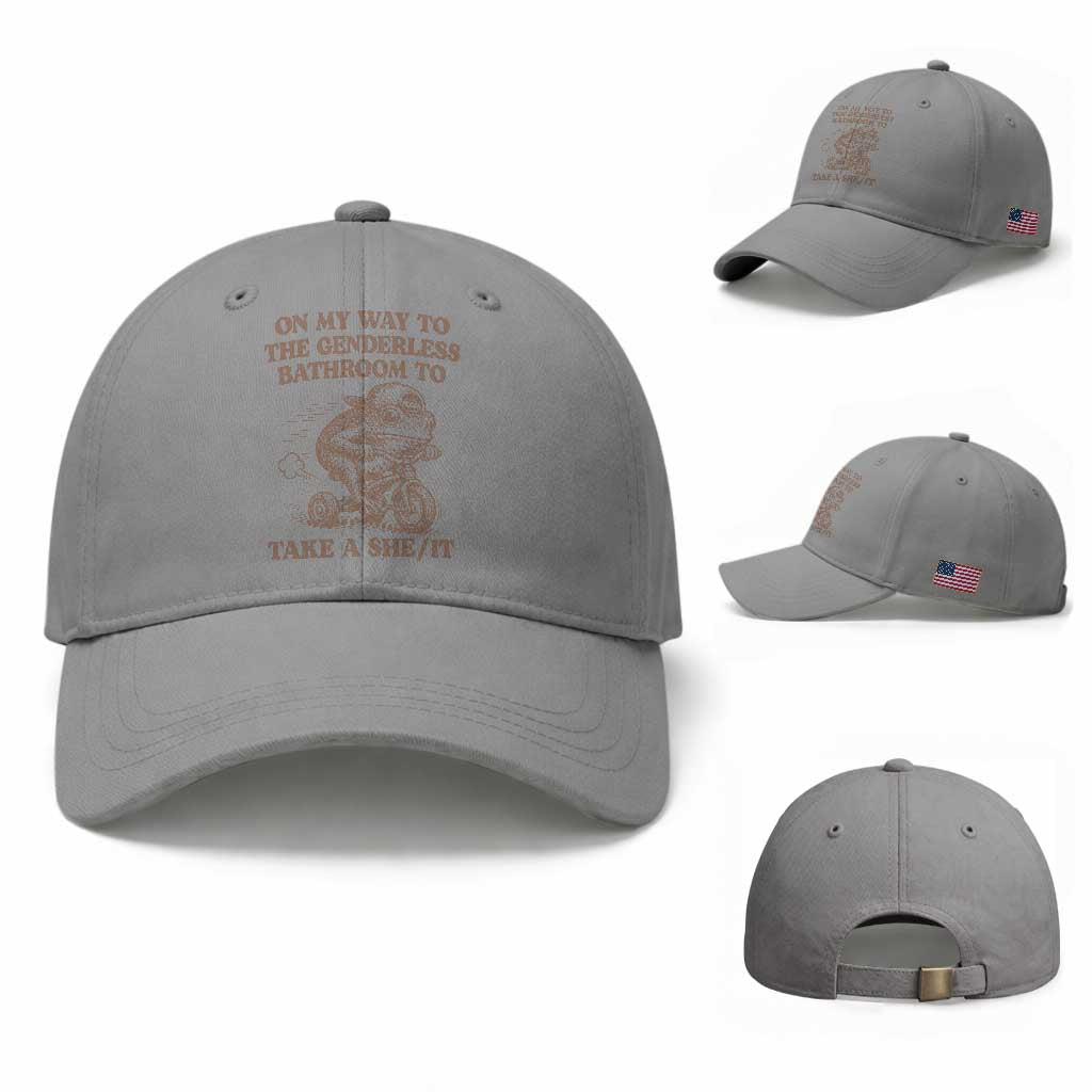 On My Way To The Genderless Bathroom To Take a She/It Baseball Cap Funny Frog Graphic