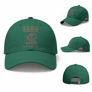 On My Way To The Genderless Bathroom To Take a She/It Baseball Cap Funny Frog Graphic
