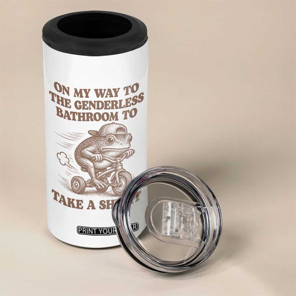 On My Way To The Genderless Bathroom To Take a She/It 4 in 1 Can Cooler Tumbler Funny Frog Graphic