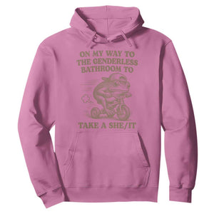 On My Way To The Genderless Bathroom To Take a She/It Hoodie Funny Frog Graphic