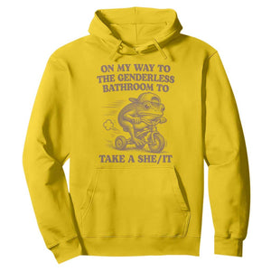 On My Way To The Genderless Bathroom To Take a She/It Hoodie Funny Frog Graphic