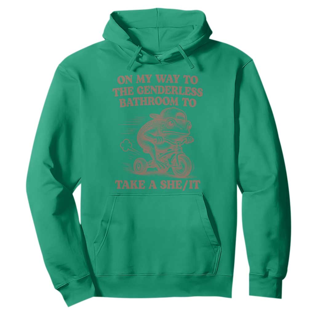 On My Way To The Genderless Bathroom To Take a She/It Hoodie Funny Frog Graphic