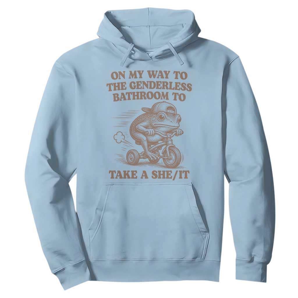 On My Way To The Genderless Bathroom To Take a She/It Hoodie Funny Frog Graphic