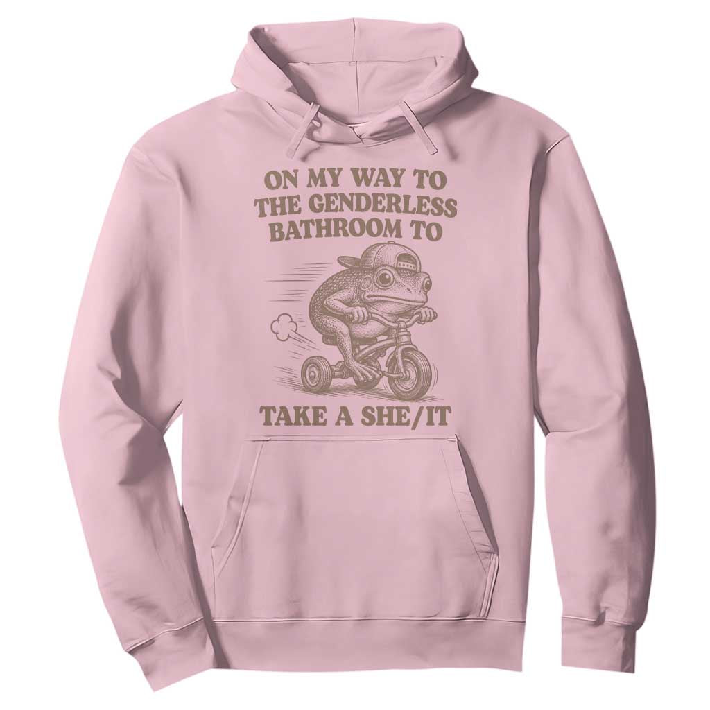 On My Way To The Genderless Bathroom To Take a She/It Hoodie Funny Frog Graphic