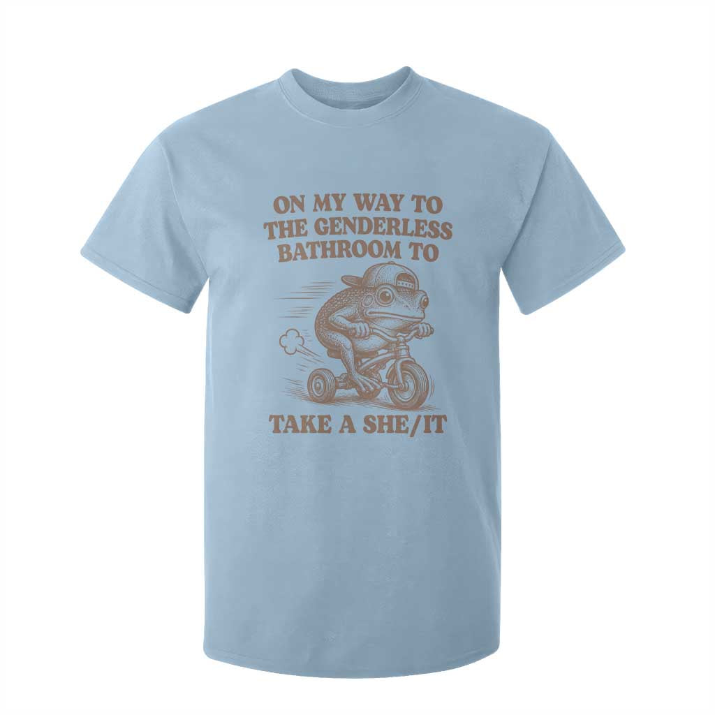 On My Way To The Genderless Bathroom To Take a She/It T Shirt For Kid Funny Frog Graphic