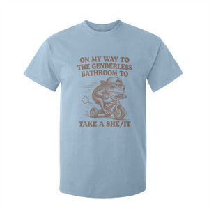 On My Way To The Genderless Bathroom To Take a She/It T Shirt For Kid Funny Frog Graphic