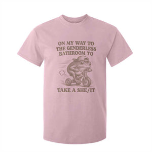 On My Way To The Genderless Bathroom To Take a She/It T Shirt For Kid Funny Frog Graphic