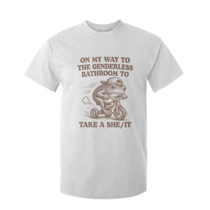 On My Way To The Genderless Bathroom To Take a She/It T Shirt For Kid Funny Frog Graphic