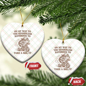 On My Way To The Genderless Bathroom To Take a She/It Ceramic Ornament Funny Frog Graphic