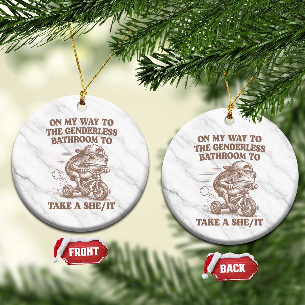 On My Way To The Genderless Bathroom To Take a She/It Ceramic Ornament Funny Frog Graphic TS10 1pc White Marble Print Your Wear